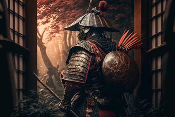 Wall Mural - ancient samurai preparing for combat