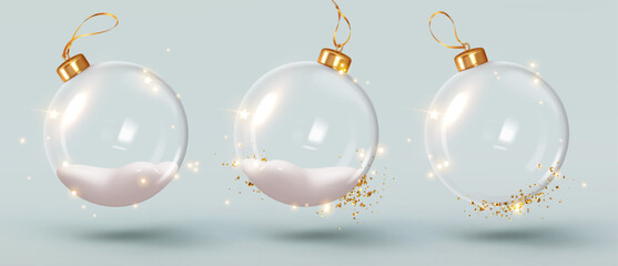 Wall Mural - christmas ornaments ball. set transparent glass christmas balls. realistic 3d xmas decoration design