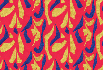 Wall Mural - embroidered abstract design fabric seamless pattern. repeating fashion textile backdrop.