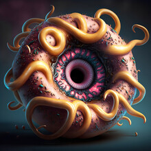 Spooky Alien Doughnut With Tentacles- Created With Midjourney And Photoshop