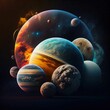 Leinwandbild Motiv Abstract colorful illustration of planets on a dark background