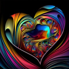 Sticker - Abstract floral heart-shaped illustration on a dark background