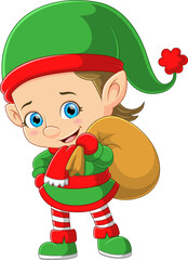 Sticker - Cartoon green elf with sack