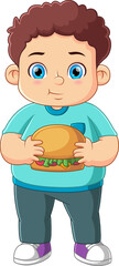 Canvas Print - Cute boy holding a big hamburger