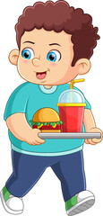 Sticker - Cute boy carrying and ordering junk food