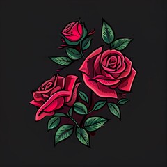 Sticker - 3d illustration of a pink rose bunch on a black background