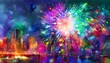 © dreamyart - The fireworks light up the sky in a spectrum of colors, each one more beautiful than the last. The crowd oohs and ahhs at the display, clapping and cheering when their favorite color appears.children