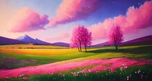 Pink Landscape With Mountains 