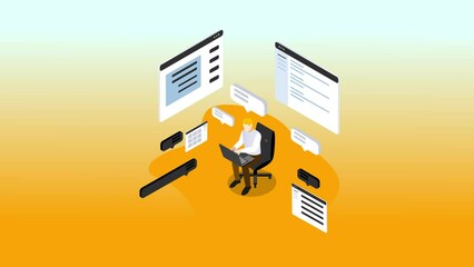Businessman using laptop with cloud speech bubble