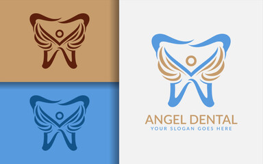 Wall Mural - Angel Dental Logo Design. Abstract Minimalist Teeth Combined with Angel Wings Silhouette Concept.