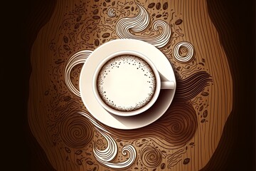 Wall Mural - Illustration of Coffee, Latte or Espresso from Above on Fancy Background with Copy Space
