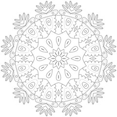  Easy mandala, coloring pattern for meditation on white background.