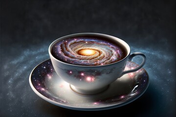 Wall Mural - Illustration of a Galaxy of Worlds in a Tea Cup with Saucer