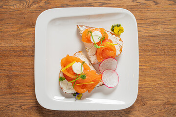 Canvas Print - canape with smoked salmon and cream cheese