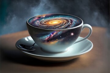 Illustration of a Galaxy of Worlds in a Tea Cup with Saucer
