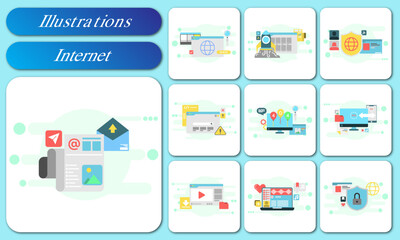 Wall Mural - illustrations of all things about the internet and communication media