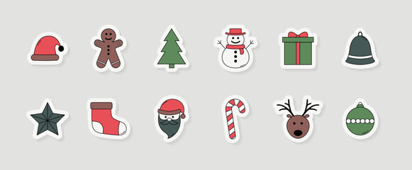 Wall Mural - Collection of Christmas icons. Xmas stickers. Vector