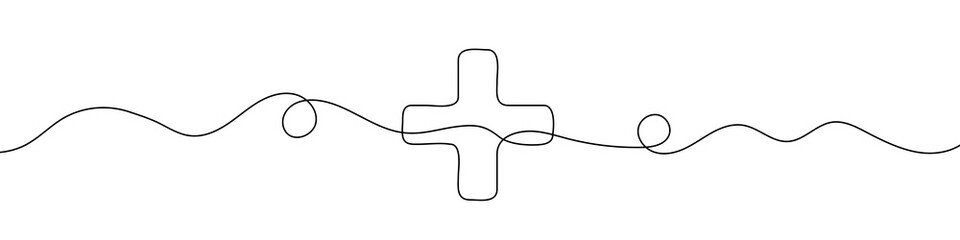 Wall Mural - plus sign in continuous line drawing style. line art of a plus sign. vector illustration. abstract b
