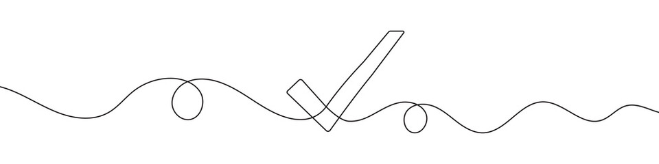 Wall Mural - check mark in continuous line drawing style. line art of the approved symbol. vector illustration. a