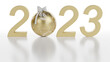 Illustrazione 3D. Anno nuovo 2023. Capodanno 2023 in numeri e con decorazione natalizia..
