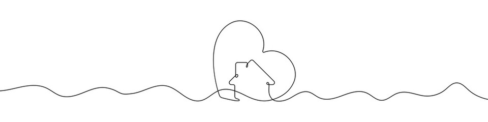 Wall Mural - love for home symbol in continuous line drawing style. line art of heart with house. vector illustra