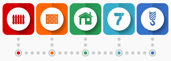 Aufkleber - Home building vector icons, industrial and conctruction flat design web buttons collection, business concept infographic template