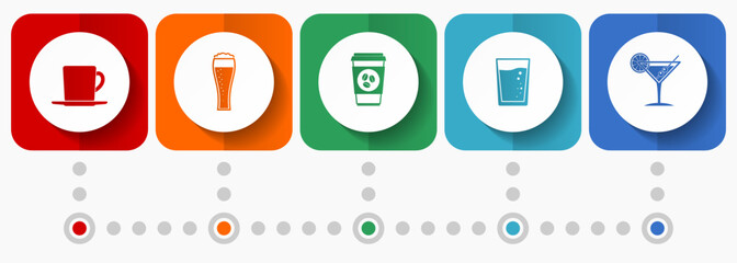 Aufkleber - Drinks vector icons, restaurant flat design web buttons collection, business concept infographic template