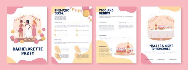 Wall Mural - Bachelorette party flat vector brochure template. Booklet, leaflet printable flat color designs. Editable magazine page, reports kit with text space. Nerko One, Quicksand, Comfortaa fonts used