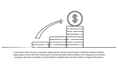 Wall Mural - Simple continuous line design of growth chart of pile of coins. Economy and finance design concept. Decorative elements drawn on a white background.