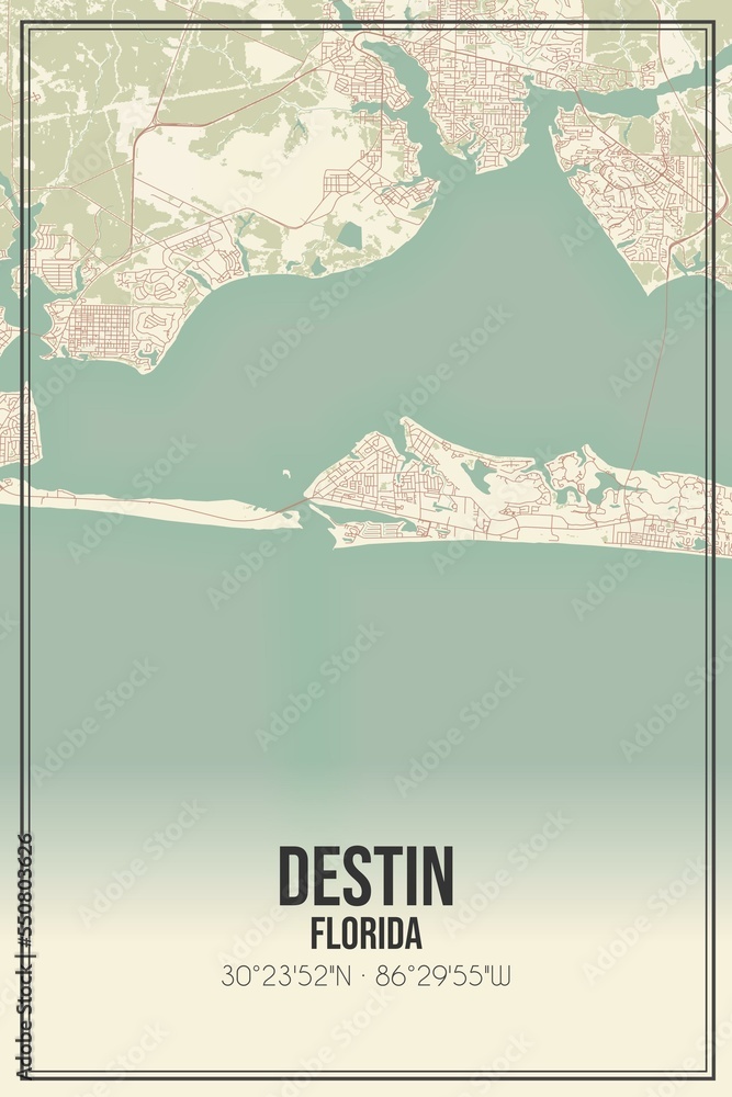 Stock Retro US City Map Of Destin Florida Vintage 1000 F 550803626 