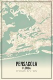 Fototapeta  - Retro US city map of Pensacola, Florida. Vintage street map.