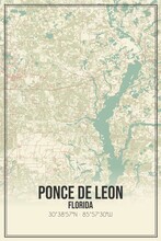 Retro US City Map Of Ponce De Leon, Florida. Vintage Street Map.