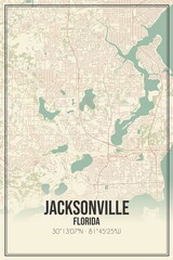 Retro US city map of Jacksonville, Florida. Vintage street map.