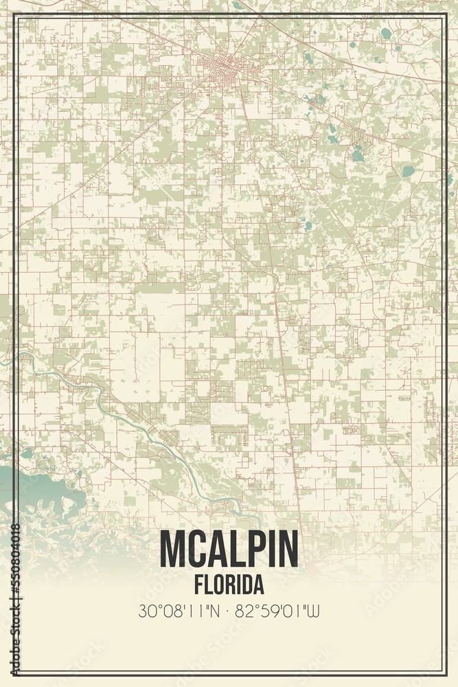 Macalpine Place Map.pdf Retro US city map of McAlpin, Florida. Vintage street map. Stock ...