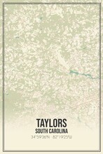 Retro US City Map Of Taylors, South Carolina. Vintage Street Map.
