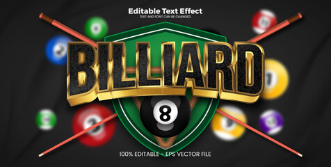 Billiard Tournament editable text effect in modern trend style
