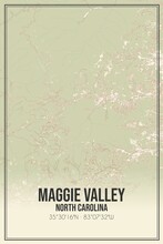 Retro US City Map Of Maggie Valley, North Carolina. Vintage Street Map.