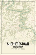 Retro US City Map Of Shepherdstown, West Virginia. Vintage Street Map.
