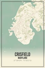 Retro US City Map Of Crisfield, Maryland. Vintage Street Map.
