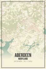Retro US City Map Of Aberdeen, Maryland. Vintage Street Map.