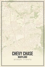 Retro US City Map Of Chevy Chase, Maryland. Vintage Street Map.