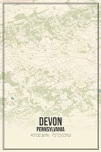 Retro US City Map Of Devon, Pennsylvania. Vintage Street Map.