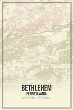 Retro US City Map Of Bethlehem, Pennsylvania. Vintage Street Map.