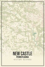 Retro US City Map Of New Castle, Pennsylvania. Vintage Street Map.
