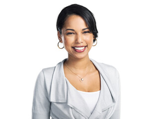 PNG Studio shot of a confident young businesswoman posing against a grey background