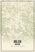 Retro US City Map Of Milan, Indiana. Vintage Street Map.