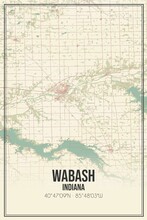 Retro US City Map Of Wabash, Indiana. Vintage Street Map.