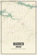 Retro US City Map Of Warren, Indiana. Vintage Street Map.