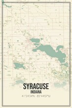 Retro US City Map Of Syracuse, Indiana. Vintage Street Map.