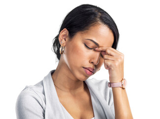 PNG Studio shot of a young businesswoman looking stressed against a grey background